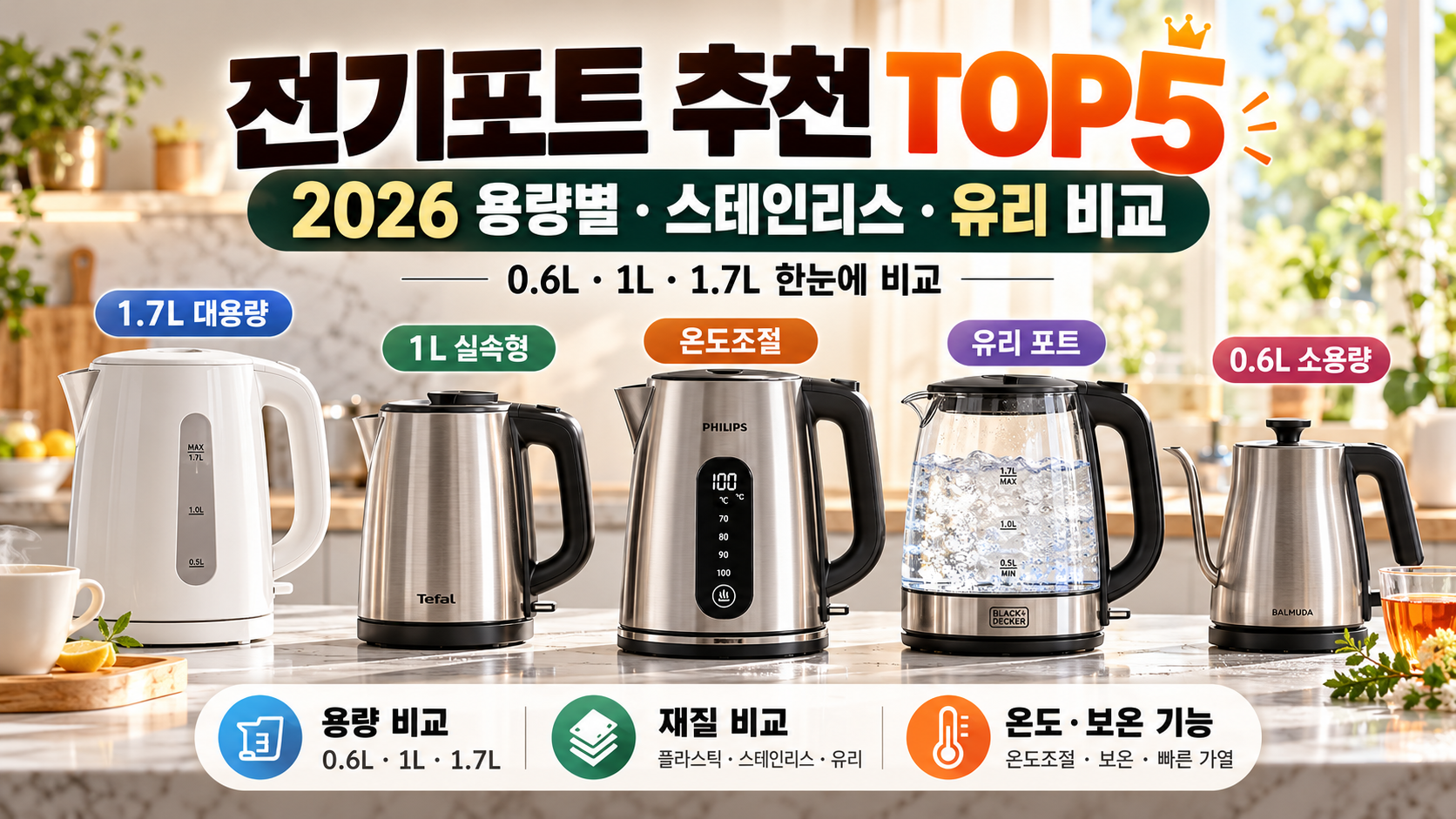 전기포트 추천 TOP5 비교 가이드