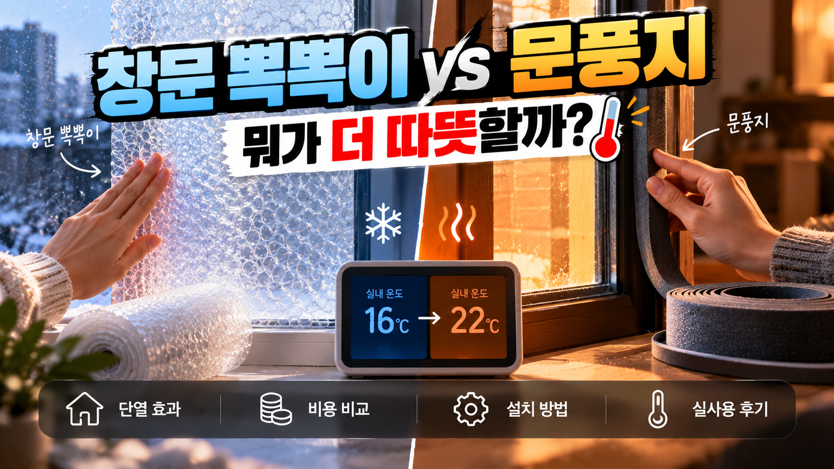 창문 뽁뽁이 VS 문풍지 비교